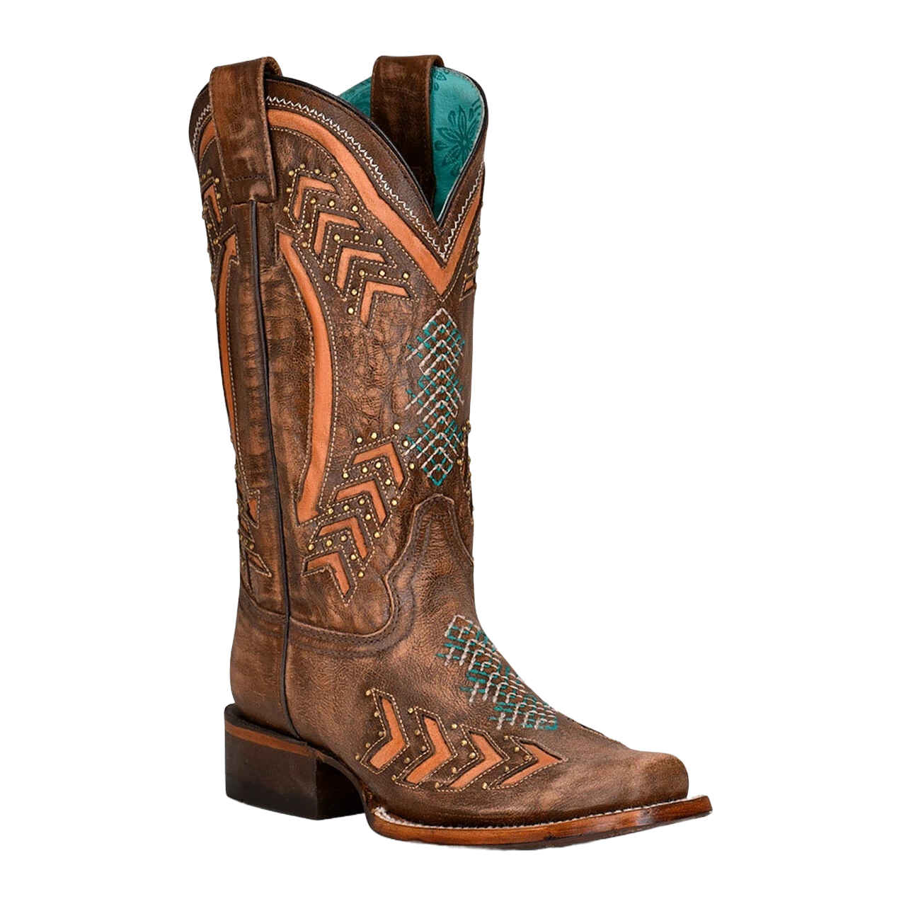 Corral Boots Corral Ladies Embroidery & Studs Brown Laser Square Toe Boots Z5009 1 Corral Boots Corral Ladies Embroidery & Studs Brown Laser Square Toe Boots Z5009