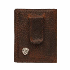 Ariat Men's Dark Brown Front Pocket Money Clip Bifold Wallet A35124282