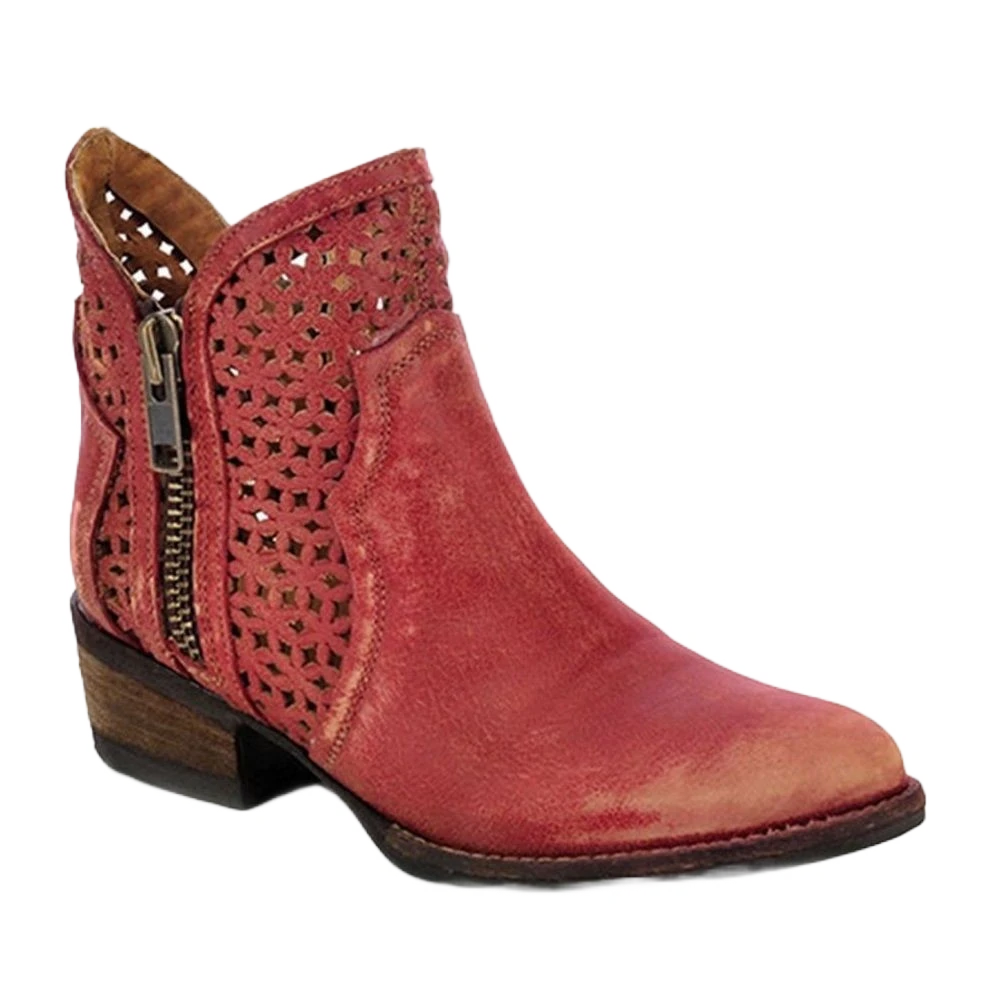 Circle G By Corral Ladies Red Laser Cutout Shortie Boot Q0003 1 Circle G By Corral Ladies Red Laser Cutout Shortie Boot Q0003