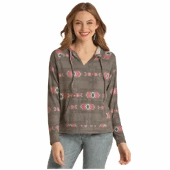 Rock & Roll® Ladies Aztec Printed Charcoal Hoodie RRWT94R04D-02