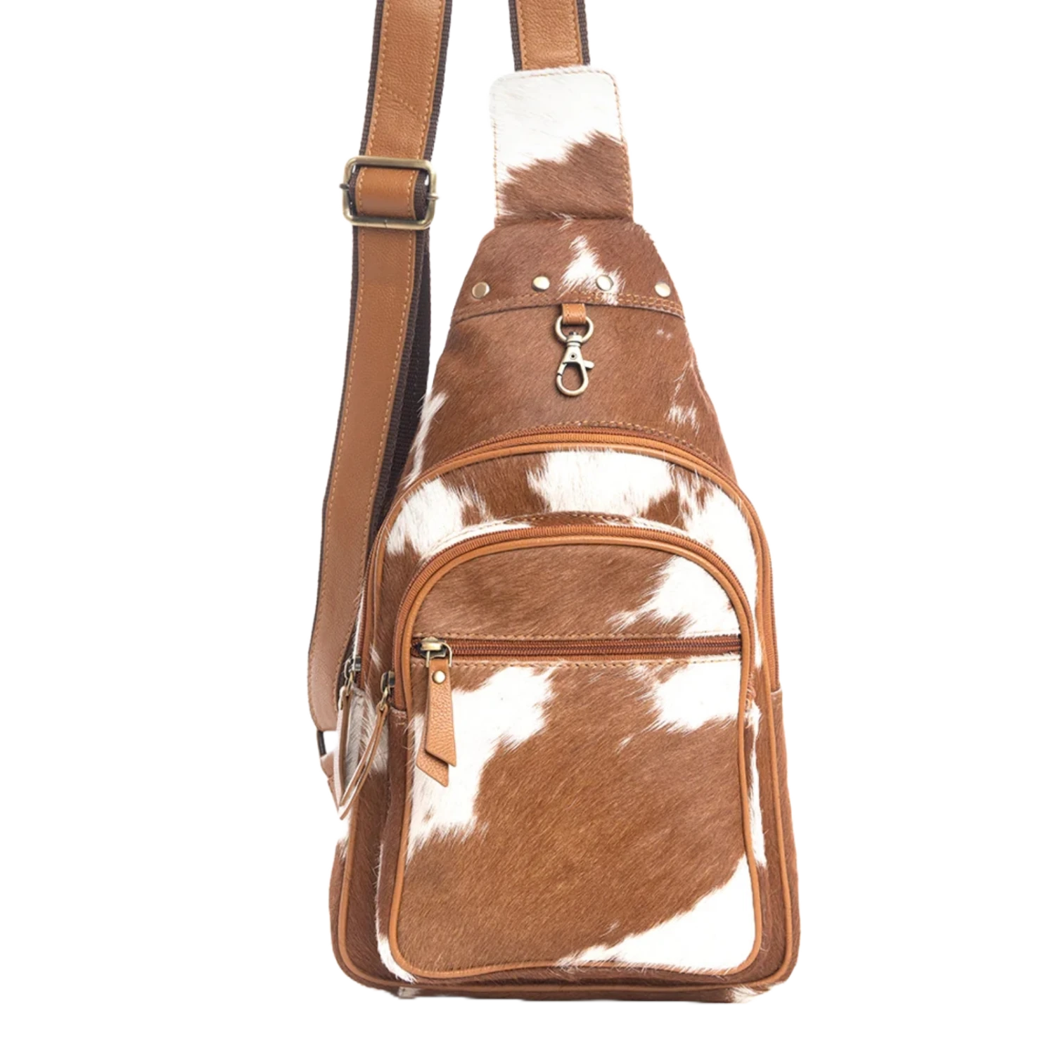 Myra Bag Ladies Simons Trail Brown & White Hairon Sling Bag S-9752 1 Myra Bag Ladies Simons Trail Brown & White Hairon Sling Bag S-9752