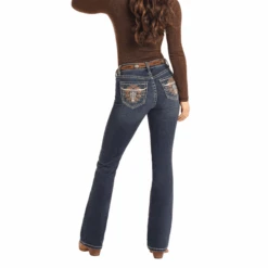 Panhandle Ladies Steer Head Mid Rise Vintage Bootcut Jeans BW4MD05315