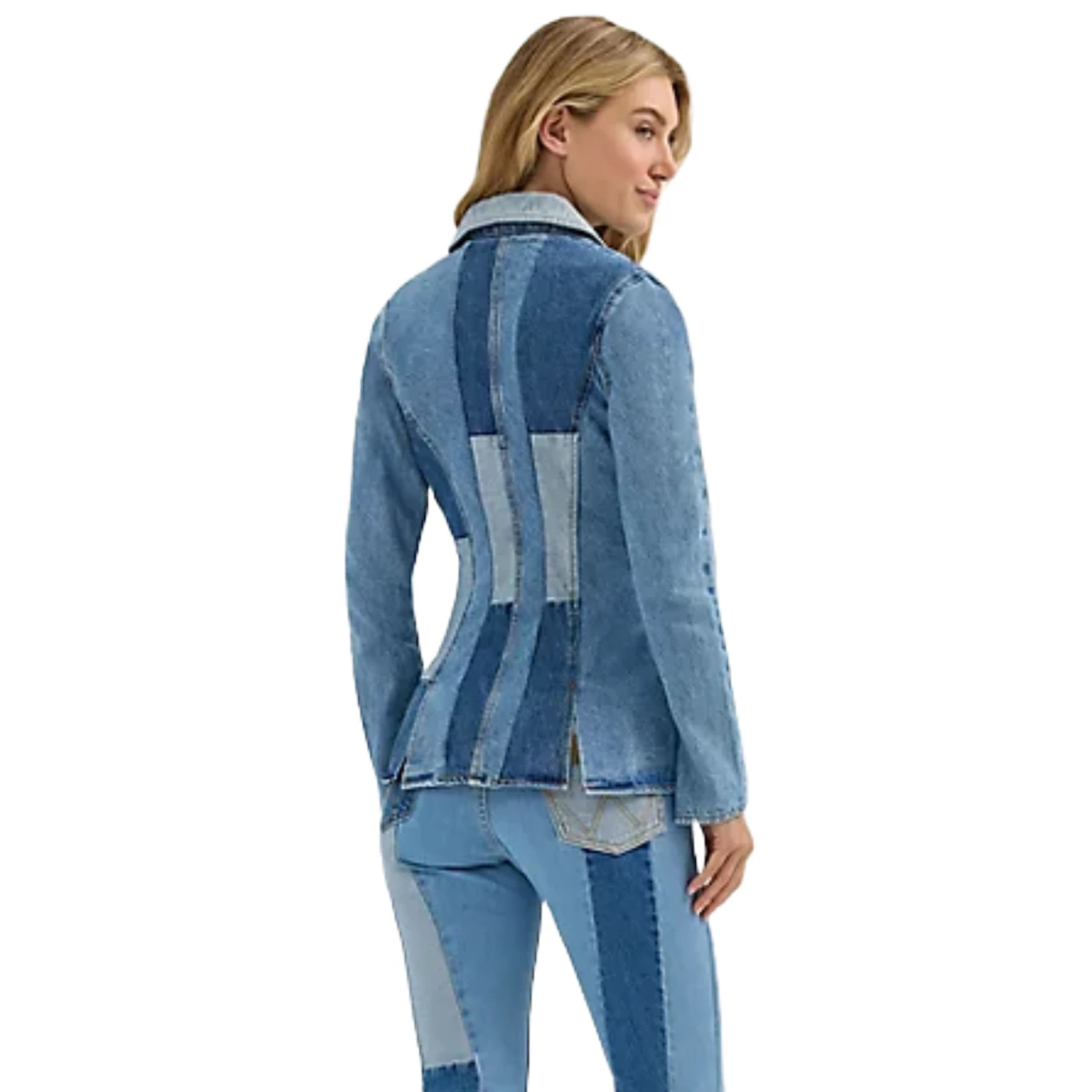 Wrangler Ladies Lainey Wilson Patchwork Blue Denim Blazer 112360673 2 Wrangler Ladies Lainey Wilson Patchwork Blue Denim Blazer 112360673 - Image 2