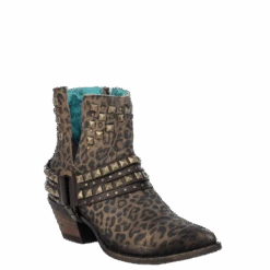Corral Boots Corral Ladies Leopard Print Strap & Studs Brown Booties Z2027