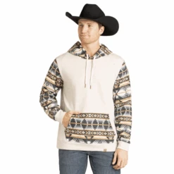 Rock & Roll Denim Men's Tan Aztec Printed Hoodie BM94T07301