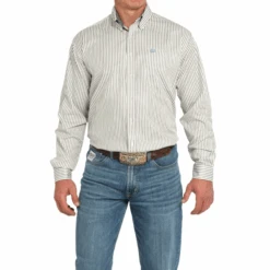 Cinch Men's Striped Cream Button Down Shirt MTW1105952