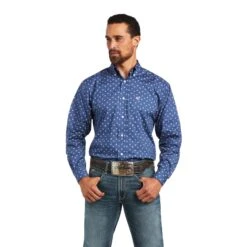 Ariat Men's Brycen Stretch Classic Long Sleeve Carbon Blue Shirt 10040675