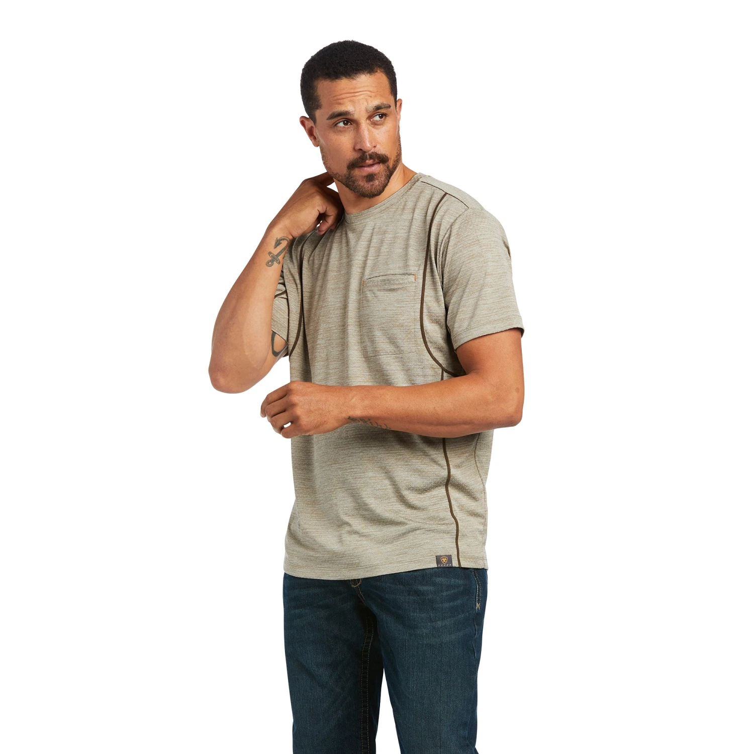 Ariat® Men's Rebar Evolution Athletic Tan Brindle Fit T-Shirt 10039172 1 Ariat® Men's Rebar Evolution Athletic Tan Brindle Fit T-Shirt 10039172