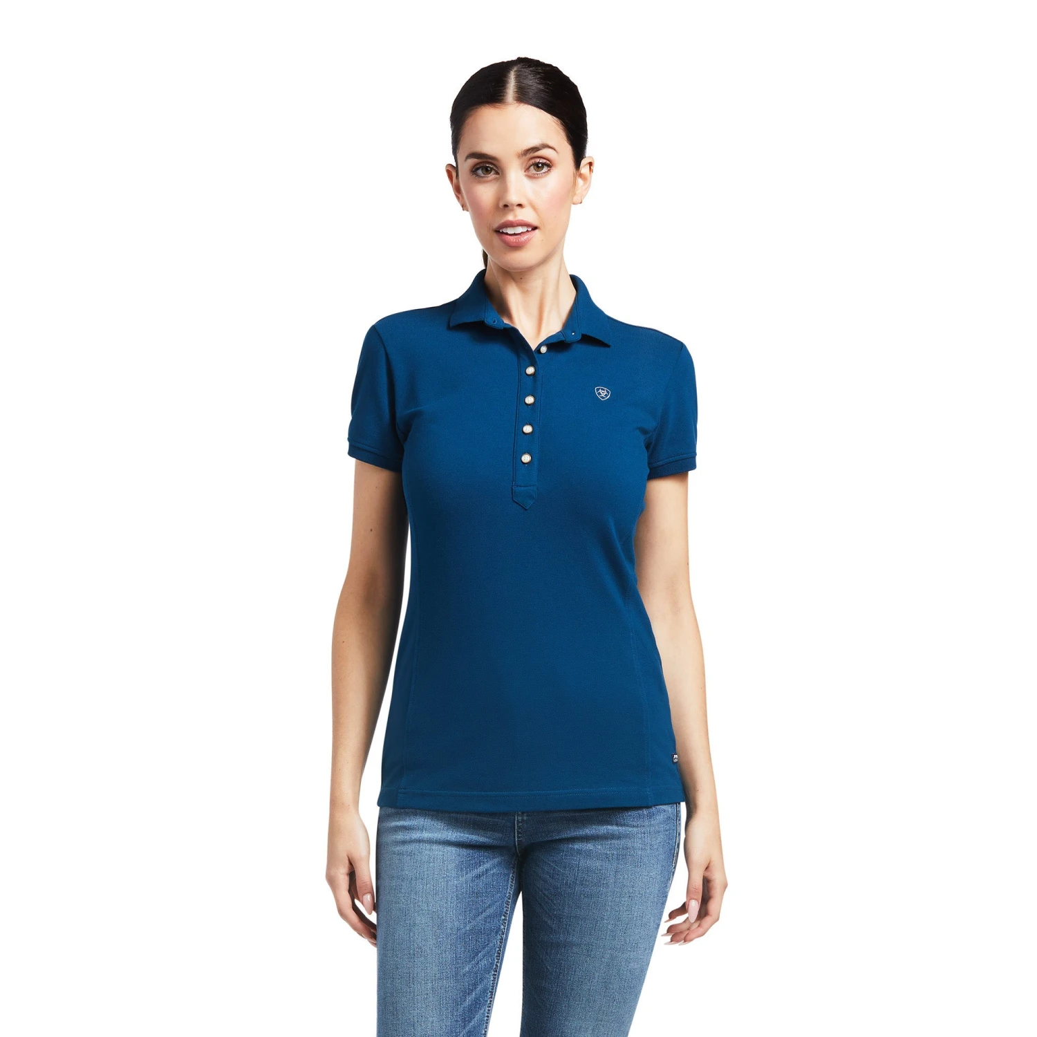 Ariat® Ladies Prix 2.0 Short Sleeve Blue Opal Polo Shirt 10039471 1 Ariat® Ladies Prix 2.0 Short Sleeve Blue Opal Polo Shirt 10039471