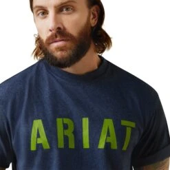Ariat® Men's Rebar Cotton Strong™ Navy Heather & Lime T-Shirt 10043607 -Wildwest Boot Store S23 MNS WORK 10043607 detail01