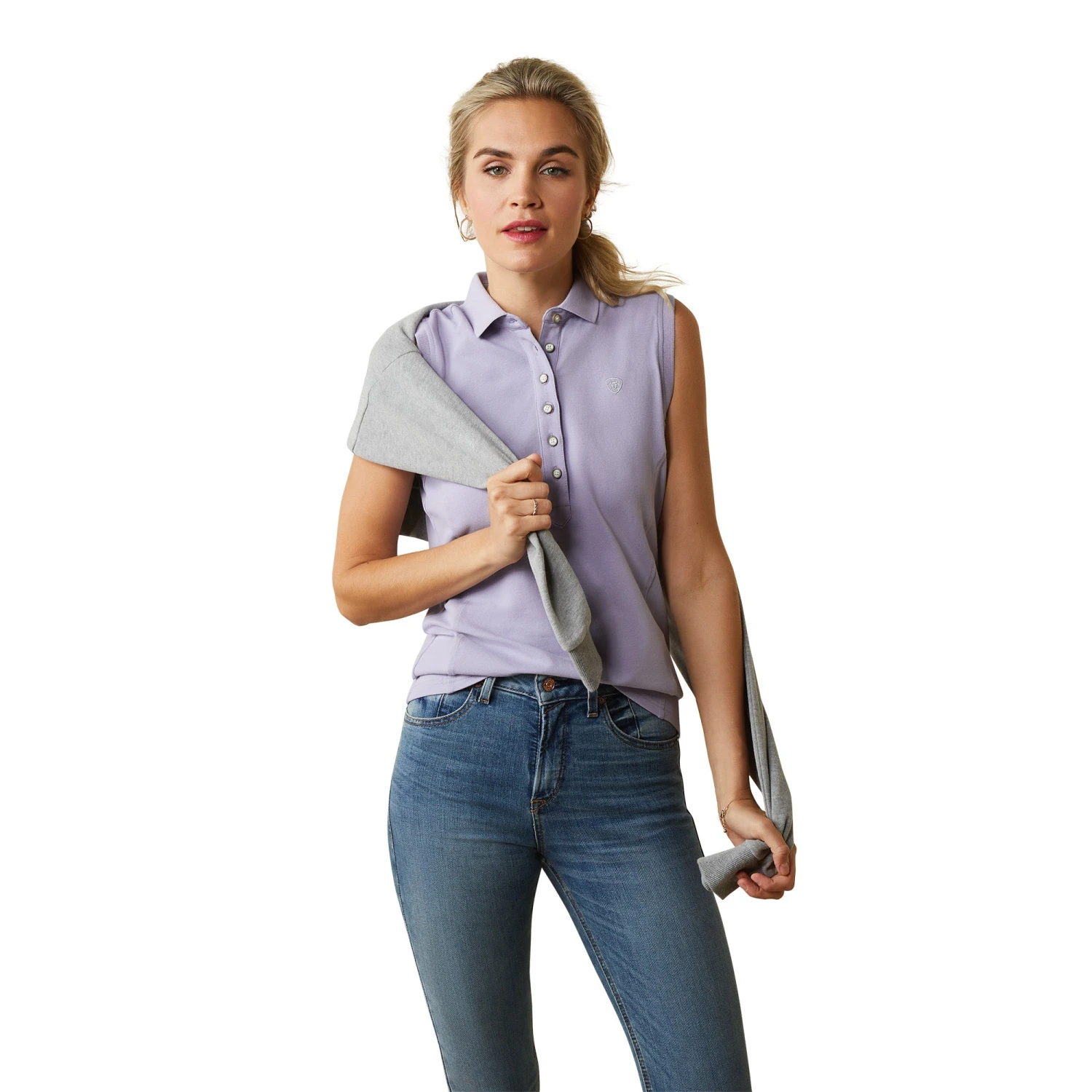 Ariat® Ladies Prix 2.0 Polo Heirloom Lilac Sleeveless Shirt 10043538 1 Ariat® Ladies Prix 2.0 Polo Heirloom Lilac Sleeveless Shirt 10043538