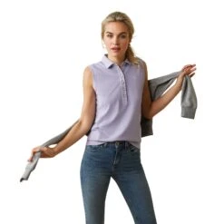 Ariat® Ladies Prix 2.0 Polo Heirloom Lilac Sleeveless Shirt 10043538 8 Ariat® Ladies Prix 2.0 Polo Heirloom Lilac Sleeveless Shirt 10043538 -Wildwest Boot Store S23 WMS ENGL 10043538 front