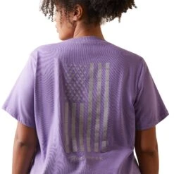 Ariat Ladies Rebar Cotton Reflective USA Flag Paisley Purple Graphic Tee 10043847 -Wildwest Boot Store S23 WMS WORK 10043847 detail03 plus
