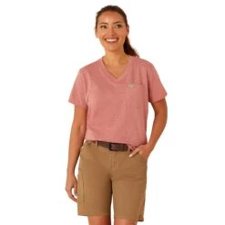 Ariat Ladies Rebar Cotton Strong Mineral Red Heather V-Neck Top 10048732