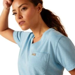 Ariat Ladies Rebar Cotton Strong Norse Blue Heather V-Neck Top 10048733 7 Ariat Ladies Rebar Cotton Strong Norse Blue Heather V-Neck Top 10048733 -Wildwest Boot Store S24 WMS WORK 10048733 detail01