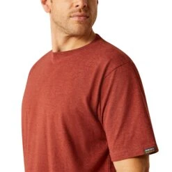 Ariat Men's Rebar Cotton Strong Firebrick Red Heathered Work T-Shirt 10054634 -Wildwest Boot Store S25 MNS WORK 10054634 detail01