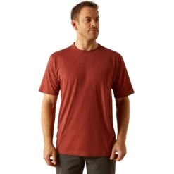 Ariat Men's Rebar Cotton Strong Firebrick Red Heathered Work T-Shirt 10054634