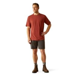 Ariat Men's Rebar Cotton Strong Firebrick Red Heathered Work T-Shirt 10054634 -Wildwest Boot Store S25 MNS WORK 10054634 full