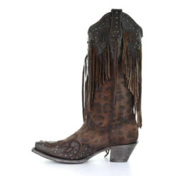 Corral Boots Corral Ladies Patricia Honey Goat Leopard Fringe & Studs Boots A3618 -Wildwest Boot Store a3618 2