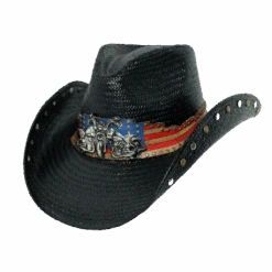 Austin Handmade Hats American Byker Black Straw Hat 05-812