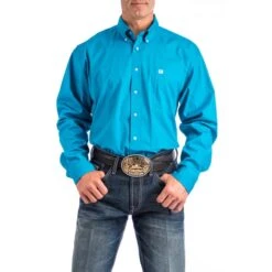 Cinch Men's Solid Teal Long Sleeve Button Down Shirt MTW1103800
