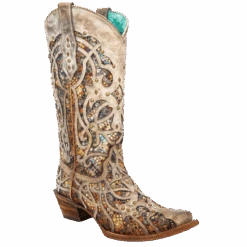 Corral Boots Corral Ladies Taupe Sequin Multicolor Inlay Studs Snip Toe Boots C3409