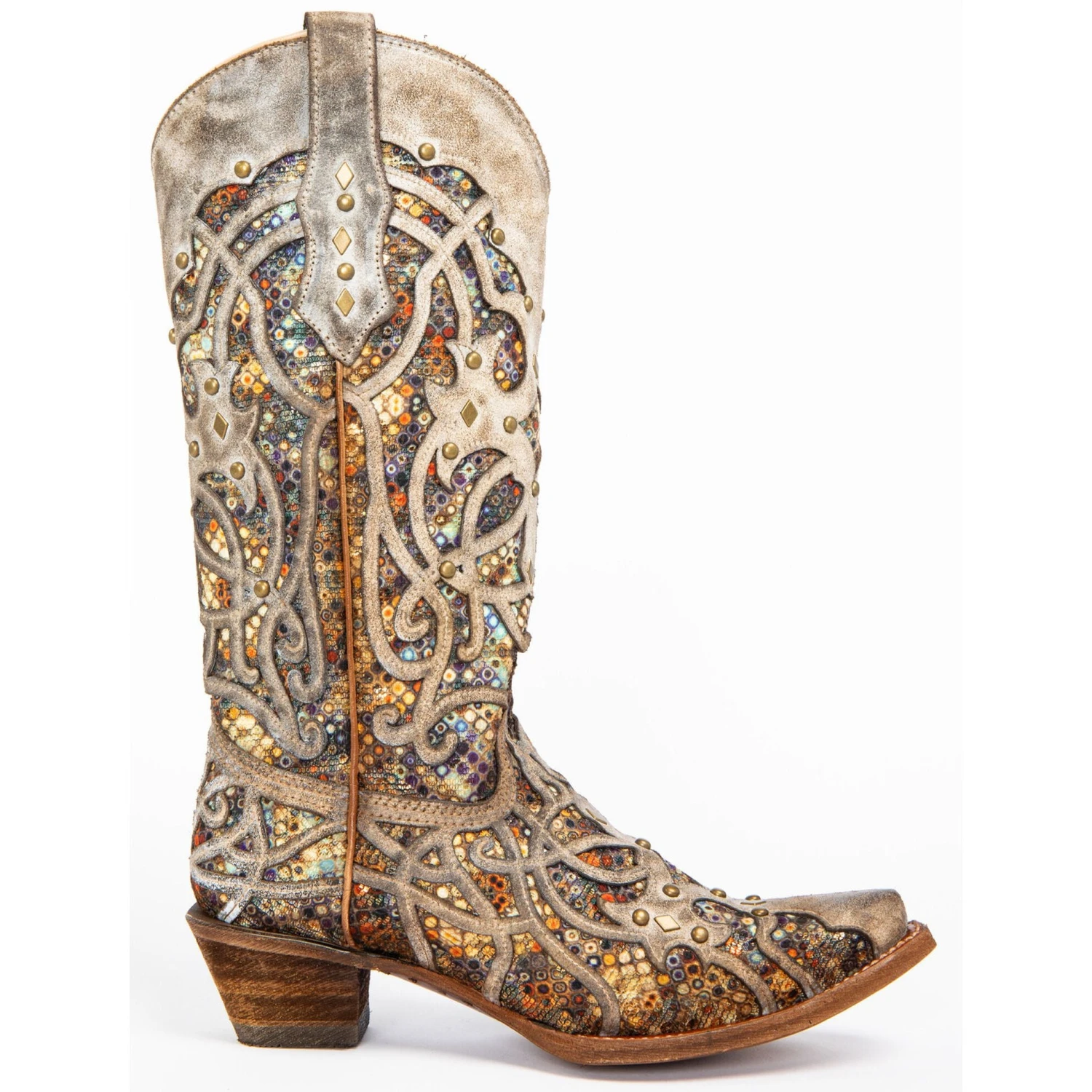 Corral Boots Corral Ladies Taupe Sequin Multicolor Inlay Studs Snip Toe Boots C3409 3 Corral Boots Corral Ladies Taupe Sequin Multicolor Inlay Studs Snip Toe Boots C3409 - Image 3