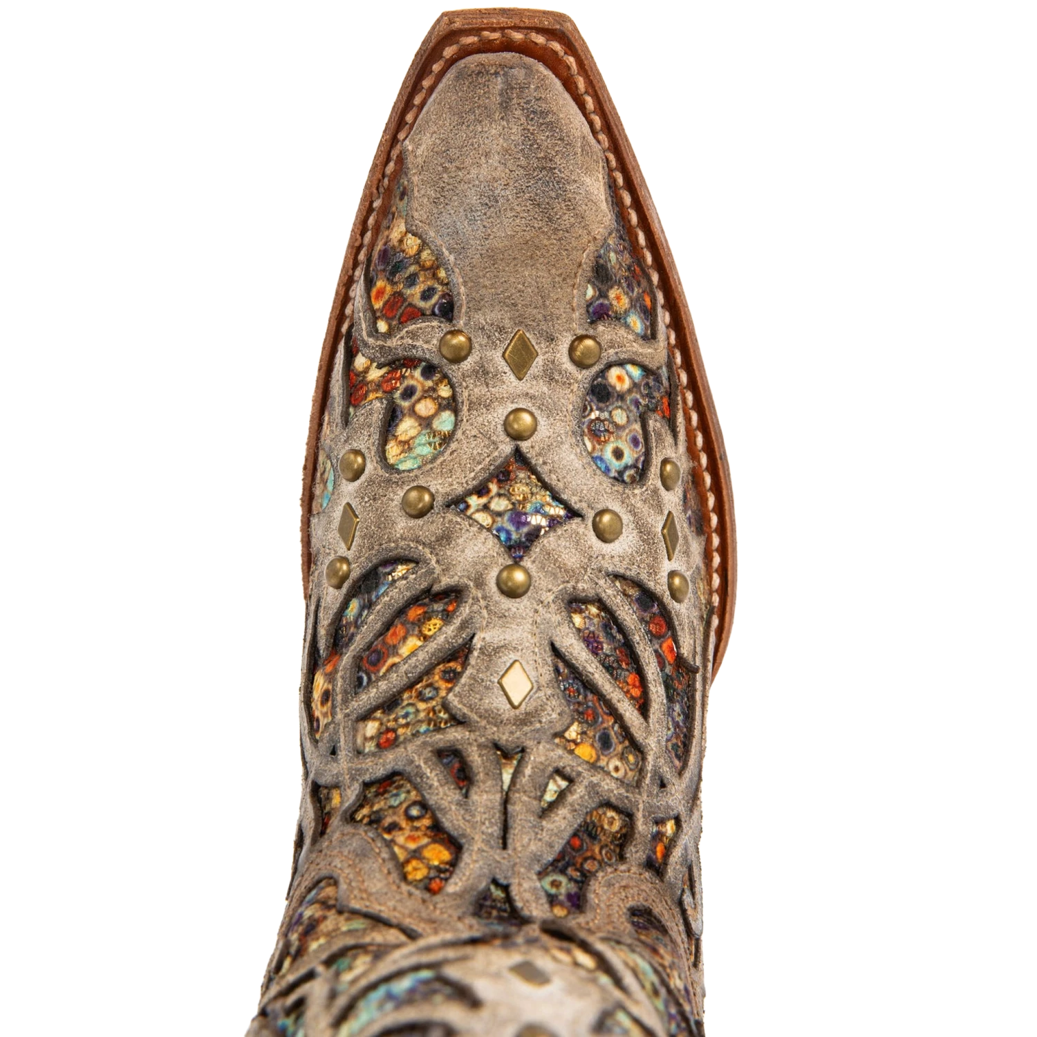 Corral Boots Corral Ladies Taupe Sequin Multicolor Inlay Studs Snip Toe Boots C3409 2 Corral Boots Corral Ladies Taupe Sequin Multicolor Inlay Studs Snip Toe Boots C3409 - Image 2