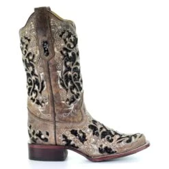 Corral Boots Corral Ladies Brown Black Inlay Floral Embroidery & Studs Boots A3648 -Wildwest Boot Store white 2000280080 200 P2